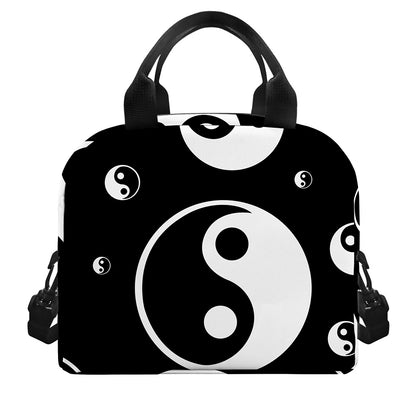 Black And White Yin Yang Pattern Print Insulated Lunch Bag