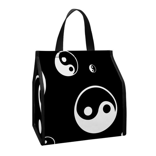 Black And White Yin Yang Pattern Print Insulated Lunch Tote