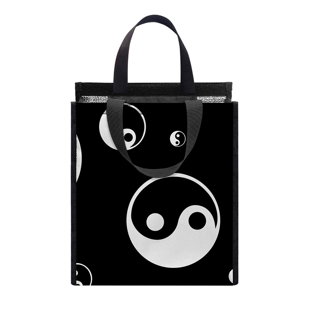 Black And White Yin Yang Pattern Print Insulated Lunch Tote