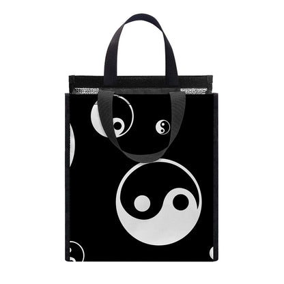 Black And White Yin Yang Pattern Print Insulated Lunch Tote