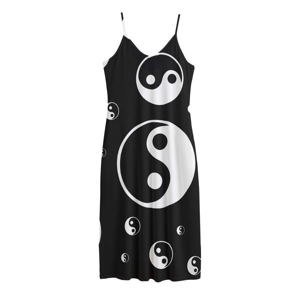 Black And White Yin Yang Pattern Print Jersey Midi Cami Dress