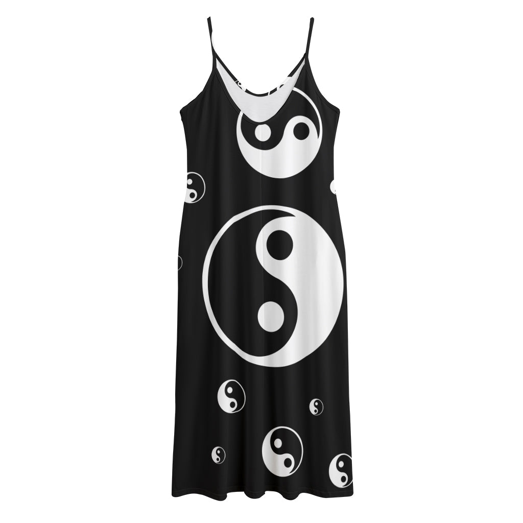 Black And White Yin Yang Pattern Print Jersey Midi Cami Dress