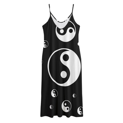 Black And White Yin Yang Pattern Print Jersey Midi Cami Dress