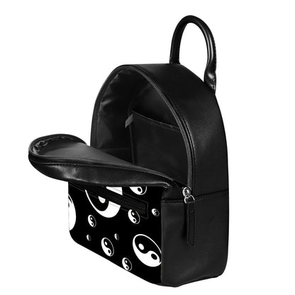 Black And White Yin Yang Pattern Print Leather Backpack