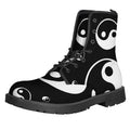 Black And White Yin Yang Pattern Print Lace-Up Boots