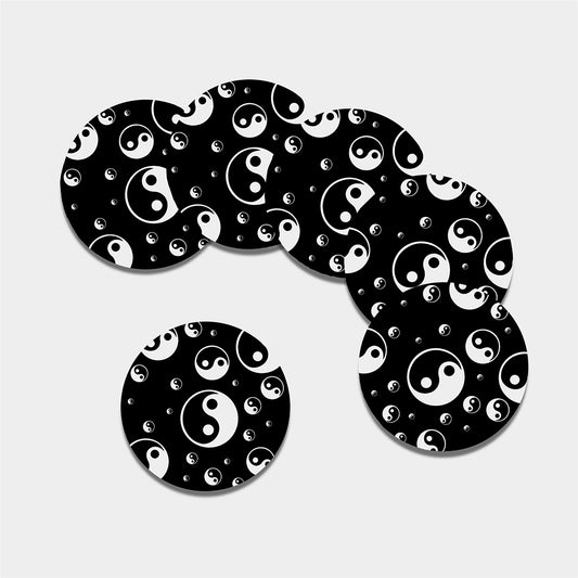 Black And White Yin Yang Pattern Print Leather Coaster Set