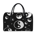Black And White Yin Yang Pattern Print Leather Duffel Bag