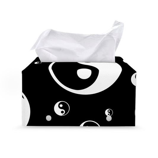 Black And White Yin Yang Pattern Print Leather Tissue Box Cover