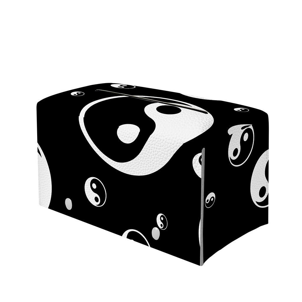 Black And White Yin Yang Pattern Print Leather Tissue Box Cover
