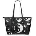 Black And White Yin Yang Pattern Print Leather Tote Bag With Zipper