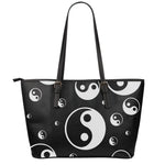 Black And White Yin Yang Pattern Print Leather Tote Bag