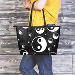 Black And White Yin Yang Pattern Print Leather Tote Bag
