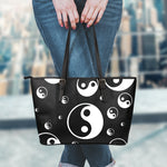 Black And White Yin Yang Pattern Print Leather Tote Bag