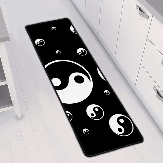 Black And White Yin Yang Pattern Print Long Kitchen Mat