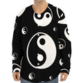 Black And White Yin Yang Pattern Print Long Sleeve Baseball Jersey