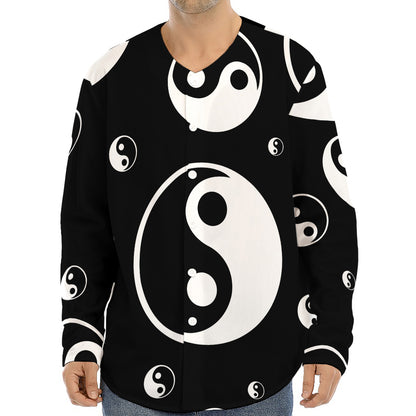 Black And White Yin Yang Pattern Print Long Sleeve Baseball Jersey