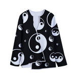 Black And White Yin Yang Pattern Print Long Sleeve Short Coat