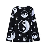 Black And White Yin Yang Pattern Print Long Sleeve Short Coat