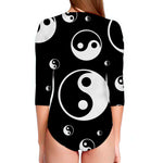 Black And White Yin Yang Pattern Print Long Sleeve Swimsuit