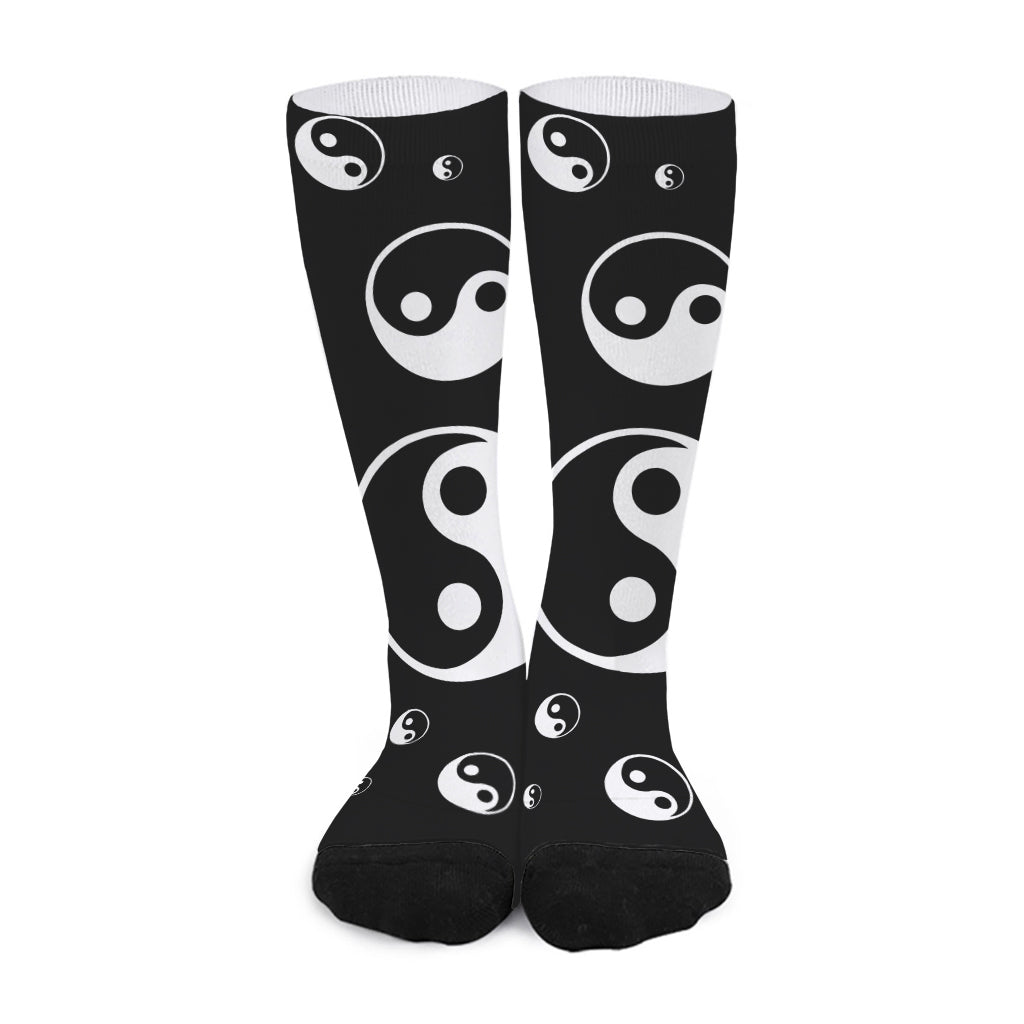 Black And White Yin Yang Pattern Print Long Socks
