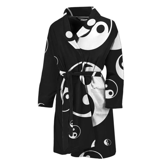 Black And White Yin Yang Pattern Print Men's Bathrobe