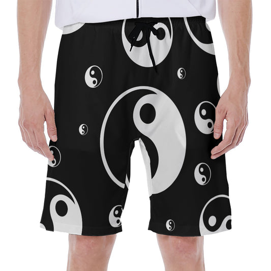 Black And White Yin Yang Pattern Print Men's Beach Shorts