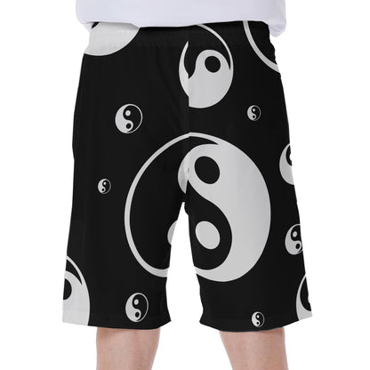 Black And White Yin Yang Pattern Print Men's Beach Shorts