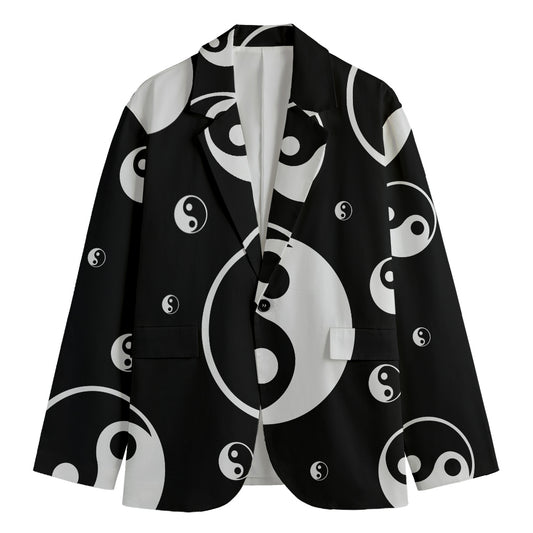 Black And White Yin Yang Pattern Print Men's Blazer