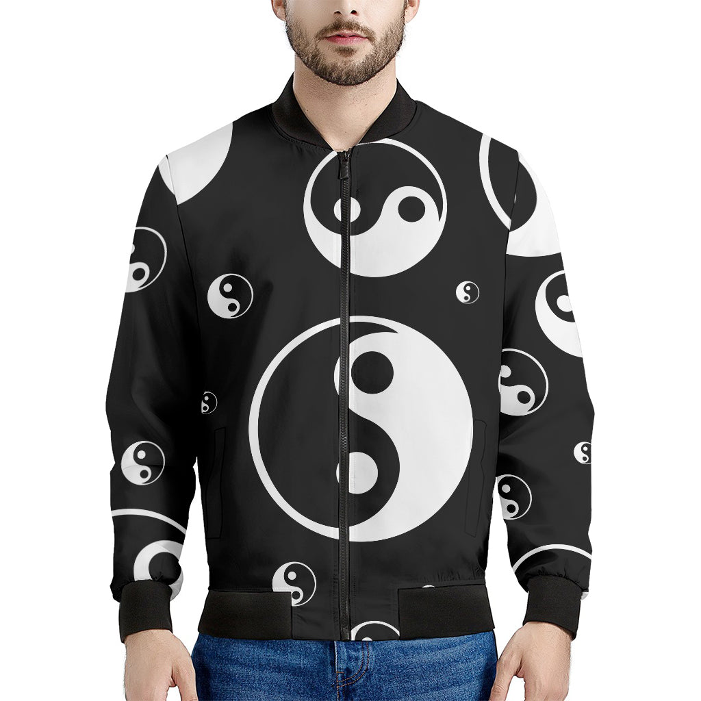Black And White Yin Yang Pattern Print Men's Bomber Jacket