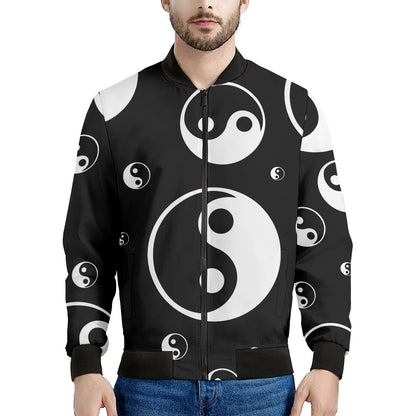 Black And White Yin Yang Pattern Print Men's Bomber Jacket
