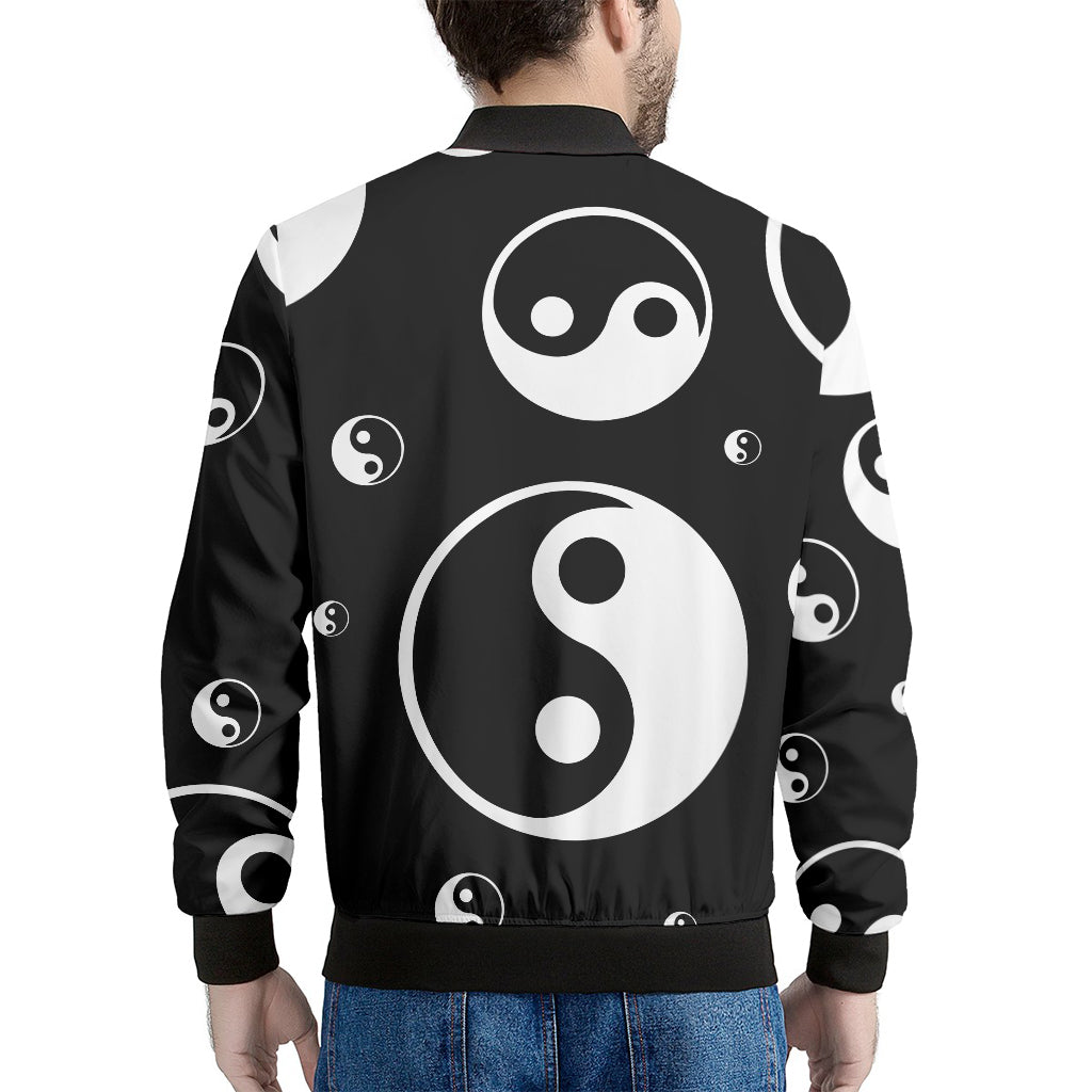 Black And White Yin Yang Pattern Print Men's Bomber Jacket