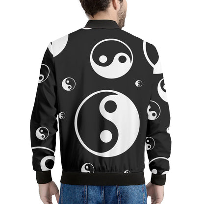 Black And White Yin Yang Pattern Print Men's Bomber Jacket
