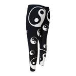 Black And White Yin Yang Pattern Print Men's Compression Pants