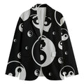 Black And White Yin Yang Pattern Print Men's Cotton Blazer
