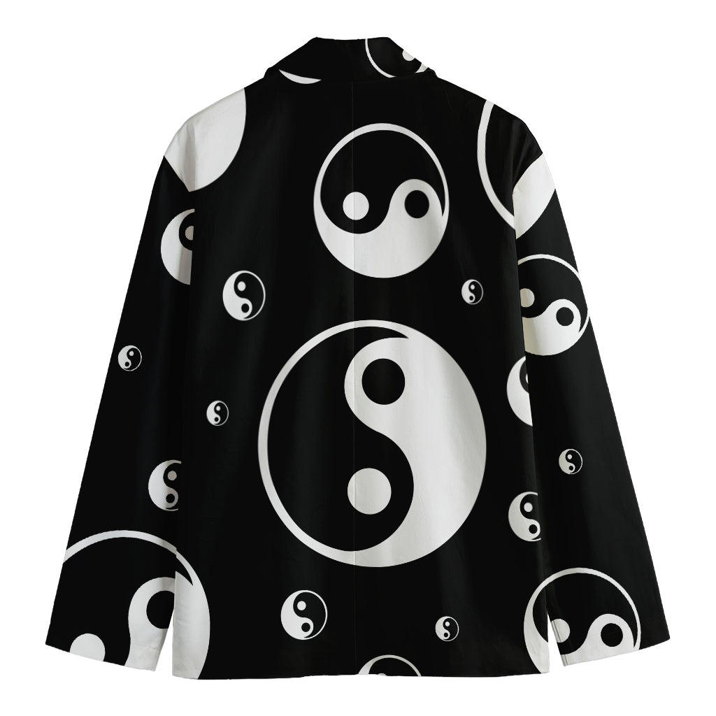 Black And White Yin Yang Pattern Print Men's Cotton Blazer