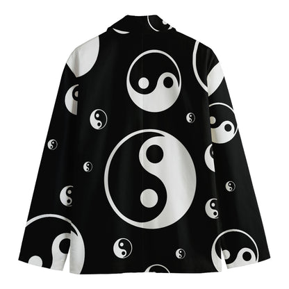 Black And White Yin Yang Pattern Print Men's Cotton Blazer