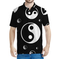Black And White Yin Yang Pattern Print Men's Polo Shirt