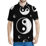 Black And White Yin Yang Pattern Print Men's Polo Shirt