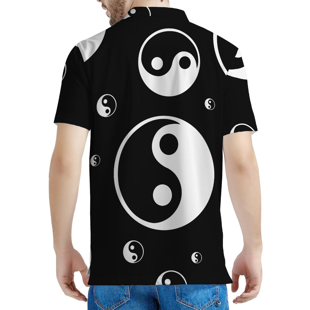 Black And White Yin Yang Pattern Print Men's Polo Shirt