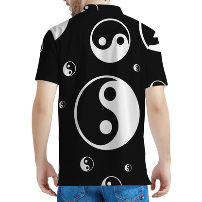 Black And White Yin Yang Pattern Print Men's Polo Shirt