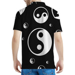 Black And White Yin Yang Pattern Print Men's Polo Shirt