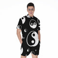 Black And White Yin Yang Pattern Print Men's Romper