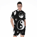 Black And White Yin Yang Pattern Print Men's Rompers