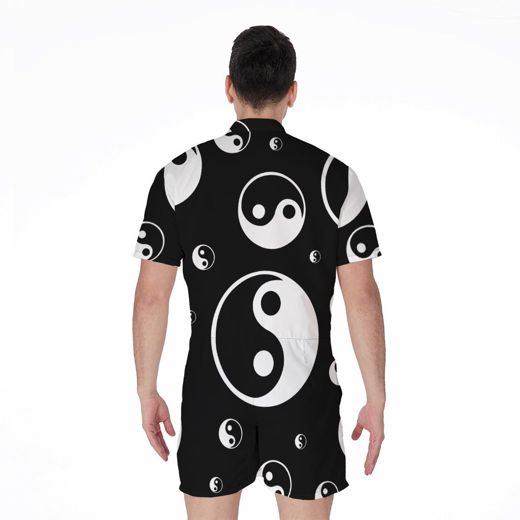 Black And White Yin Yang Pattern Print Men's Rompers
