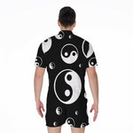 Black And White Yin Yang Pattern Print Men's Rompers