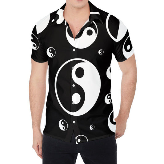 Black And White Yin Yang Pattern Print Men's Shirt