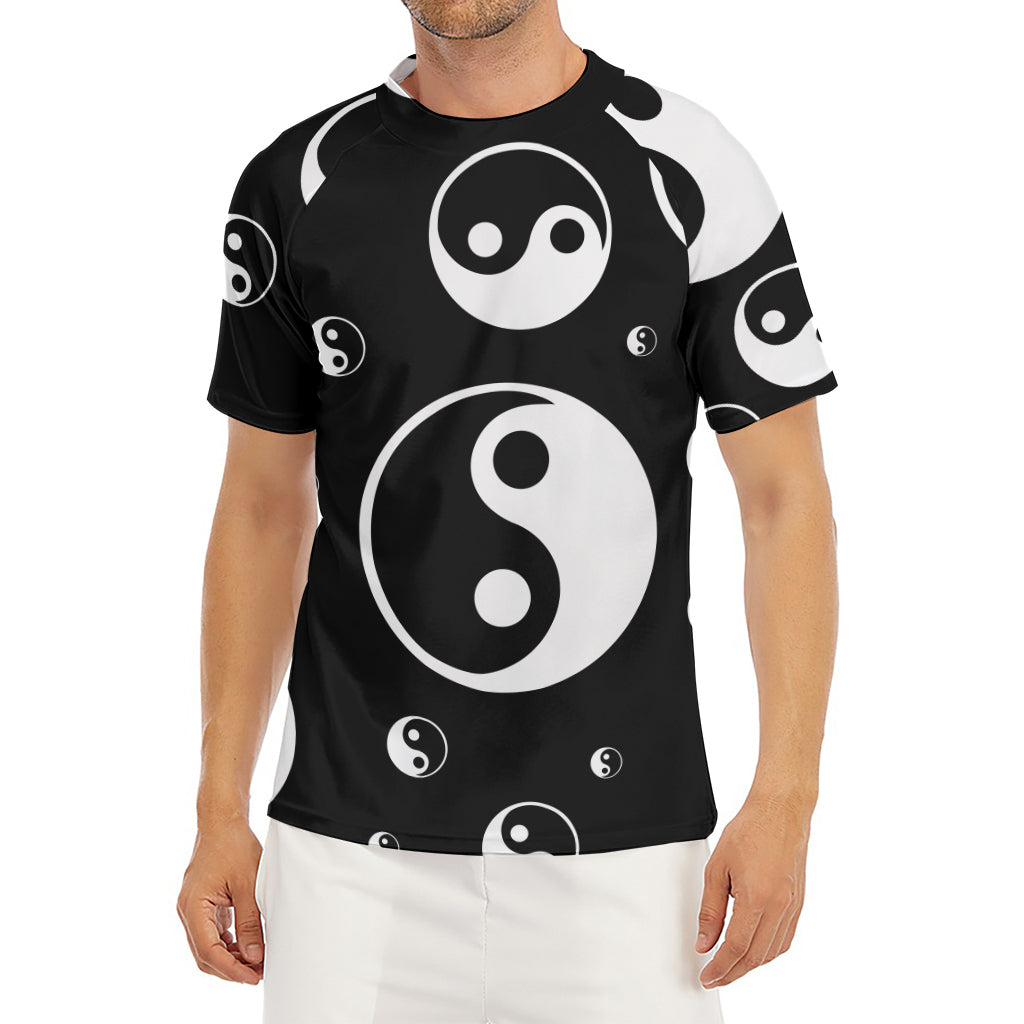 Black And White Yin Yang Pattern Print Men's Short Sleeve Rash Guard