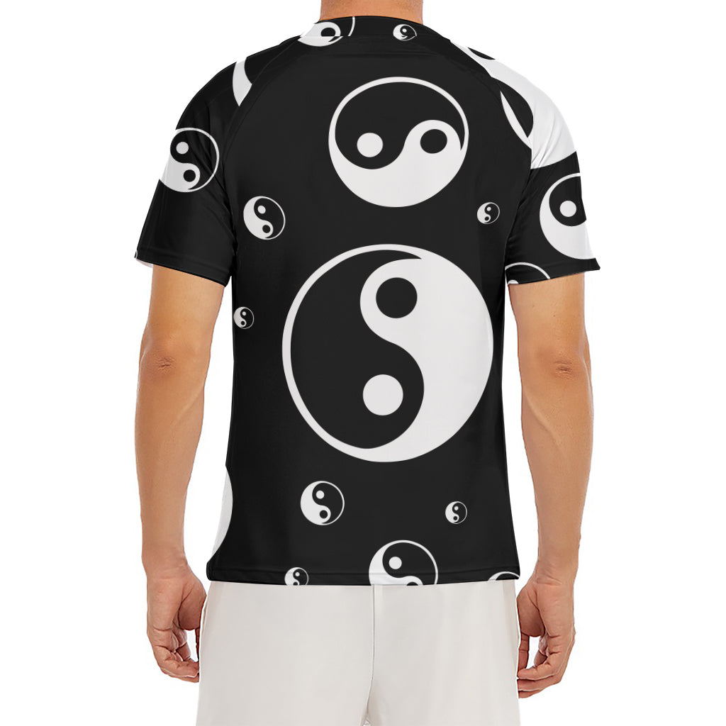 Black And White Yin Yang Pattern Print Men's Short Sleeve Rash Guard