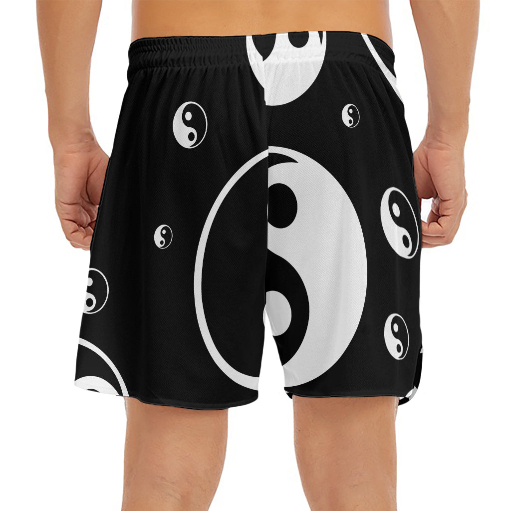 Black And White Yin Yang Pattern Print Men's Split Running Shorts