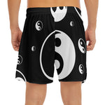 Black And White Yin Yang Pattern Print Men's Split Running Shorts